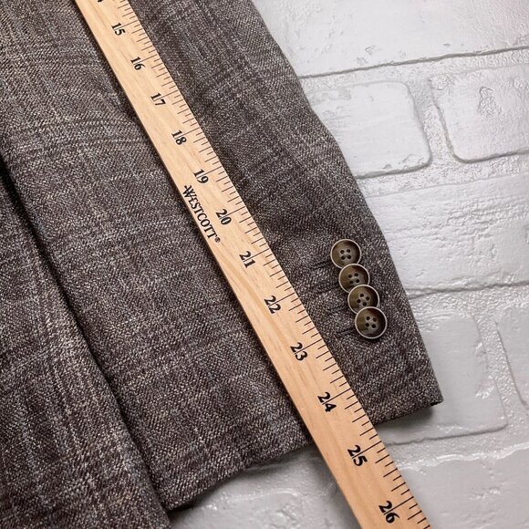 Joseph Abboud Blazer Men 40‎ Brown Blue Plaid Nova Fides Heritage Linen Jacket - Picture 7 of 15